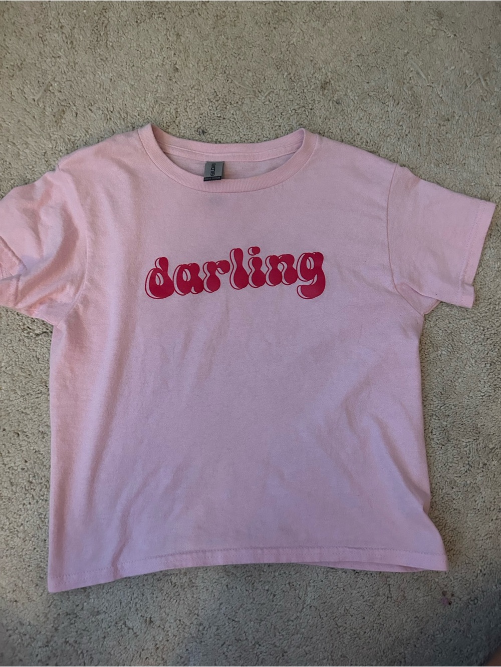 Gildan Pink Tee with Red "darling" Graphic